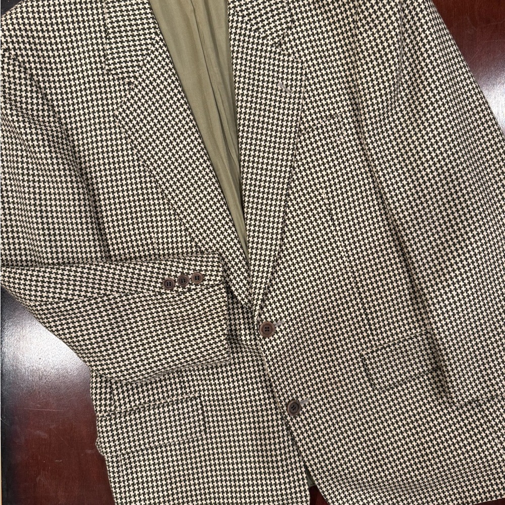 Vintage Hugo Boss Corleone Wool classic houndstooth cream olive blazer 40R